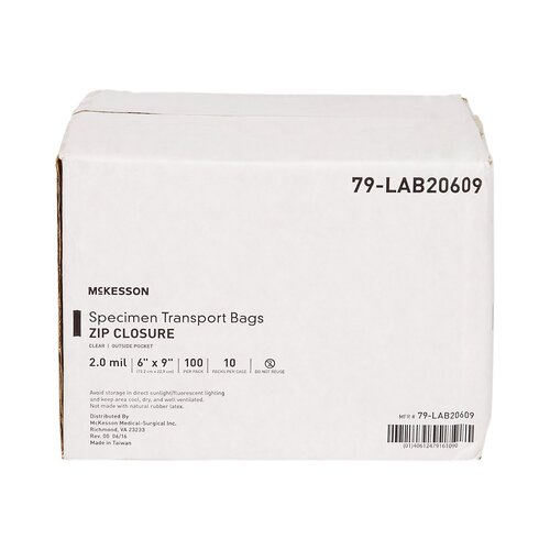 MON547075PK - McKesson - McKesson Specimen Transport Bag with Document Pouch 6 x 9" LDPE Zip Closure Biohazard Symbol / Storage Instructions NonSterile, 100 EA/PK