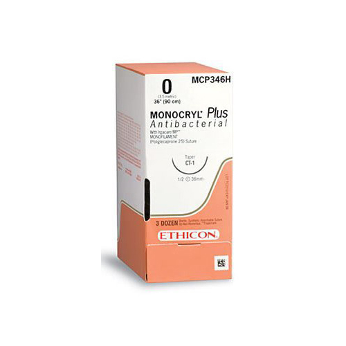 MON547510BX - J & J Healthcare Systems - Absorbable Antibacterial Suture with Needle Monocryl&trade; Plus Poliglecaprone 25 with Irgacare MP Antibacterial Suture PS-2 3/8 Circle Precision Reverse Cutting Needle Size 3 - 0