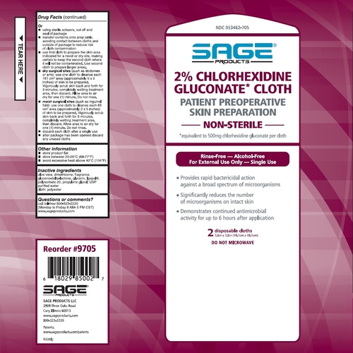 MON550501PK - Sage Products - Sage Products Surgical Scrub Wipe Sage 2 Count Soft Pack 2% Strength CHG (Chlorhexidine Gluconate), 1/PK