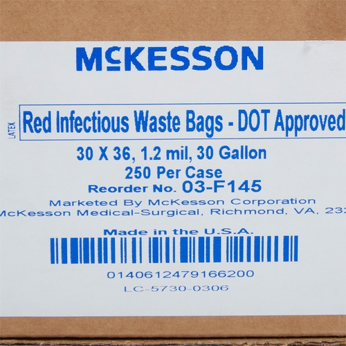 MON551254CS - McKesson - Infectious Waste Bag 30 gal. Red Polyethylene 30 x 36", 250/CS