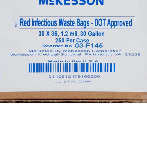 MON551254CS - McKesson - Infectious Waste Bag 30 gal. Red Polyethylene 30 x 36", 250/CS