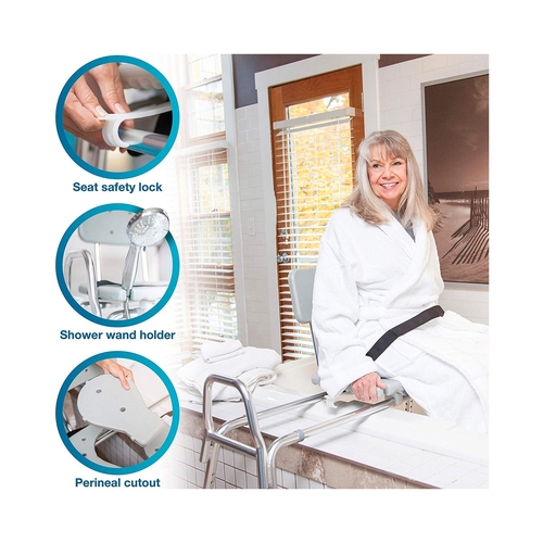 MON559552EA - Mabis Healthcare - Bath / Commode Transfer Bench DMI&reg; 19 to 23" 400 lbs. Removable Arm Rail