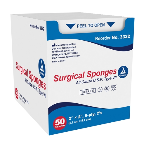 MON575163CS - Dynarex - Gauze Sponge 8-Ply 2" x 2", 300 EA/CS