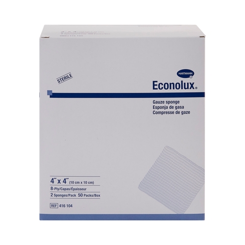MON575850CS - Hartmann - Hartmann Gauze Sponge Econolux Cotton 8-Ply 4 x 4&quot; Square Sterile, 1200 EA/CS