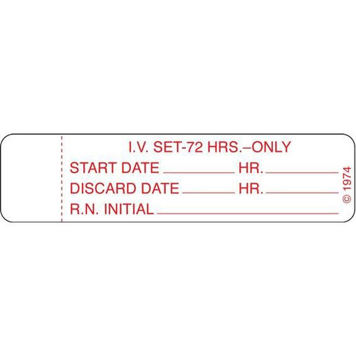 MON581653RL - Shamrock Scientific - Pre-Printed Label / Tape Anesthesia Label I.V. SET - 72 HRS. - ONLY / START DATE_____ HR._____ / DISCARD DATE_____ HR._____ / R.N. INITIAL_____ White 3/4 X 3 Inch