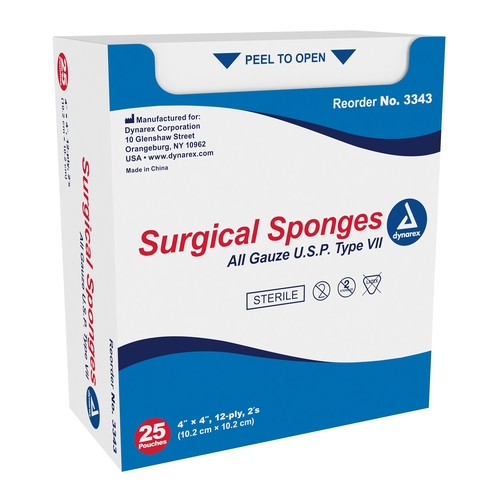 MON583393CS - Dynarex - Dynarex Sponge Gauze 12-Ply 4" x 4", 1200 EA/CS