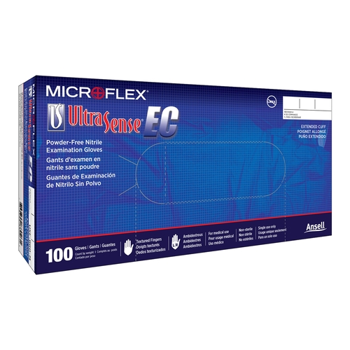 MON588347CS - Microflex Medical - Exam Glove Ultrasense EC X-Large NonSterile Nitrile Extended Cuff Length Textured Fingertips Blue Not Rated, 1000 EA/CS