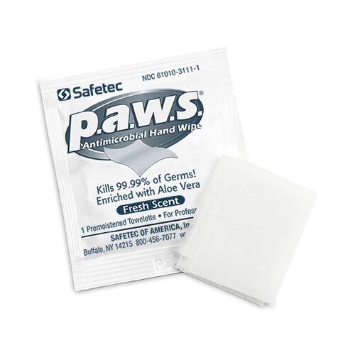 MON628359CS - Safetec - Safetec Hand Sanitizing Wipe P.A.W.S. 100 Count Ethyl Alcohol Wipe Individual Packet, 1000 EA/CS