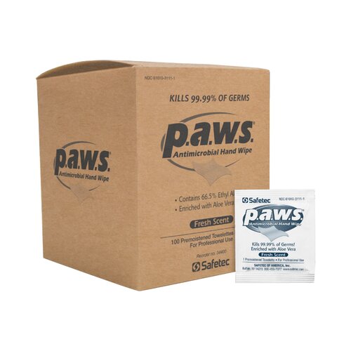 MON628359CS - Safetec - Safetec Hand Sanitizing Wipe P.A.W.S. 100 Count Ethyl Alcohol Wipe Individual Packet, 1000 EA/CS