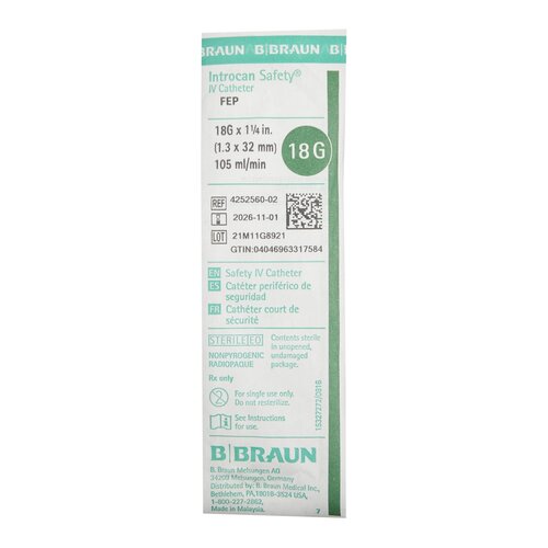 MON629262EA - B. Braun - B. Braun Peripheral IV Catheter Introcan Safety&reg; 18 Gauge 1-1/4" Sliding Safety Needle