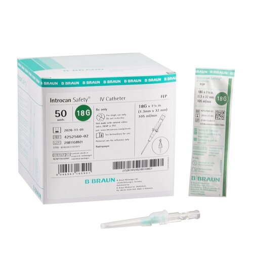 MON629262EA - B. Braun - B. Braun Peripheral IV Catheter Introcan Safety&reg; 18 Gauge 1-1/4" Sliding Safety Needle