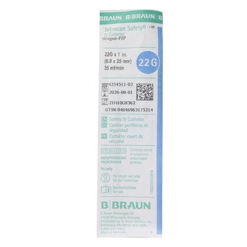 AGO CANNULA STERILE DA 22G 25 mm AZZURRO - INTROCAN SAFETY - Conf. 50pz