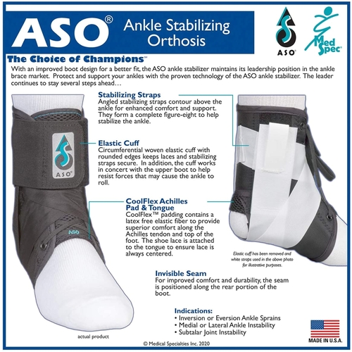 MON636481EA - Medical Specialties - Ankle Brace ASO Speed Lacer Small Lace-Up / Hook and Loop Strap Closure Left or Right Foot, 1/EA