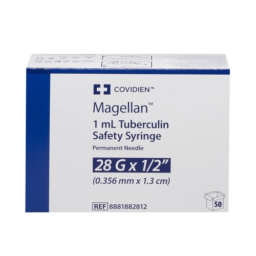 MON661685EA - Covidien - Covidien Tuberculin Syringe with Needle Magellan&reg; 1 mL 28 Gauge 1/2" Attached Sliding Safety Needle