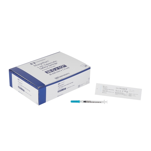 MON661685EA - Covidien - Covidien Tuberculin Syringe with Needle Magellan&reg; 1 mL 28 Gauge 1/2" Attached Sliding Safety Needle