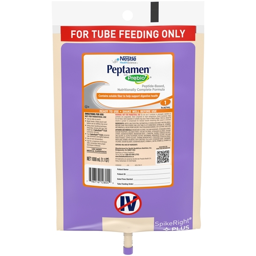 MON662498CS - Nestle Healthcare Nutrition - Tube Feeding Peptamen&reg; with Prebio1&trade; Unflavored 1000 mL, 6EA/CS