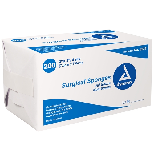 MON670165BX - Dynarex - Dynarex Gauze Sponge 8-Ply 3" X 3", 200/BX