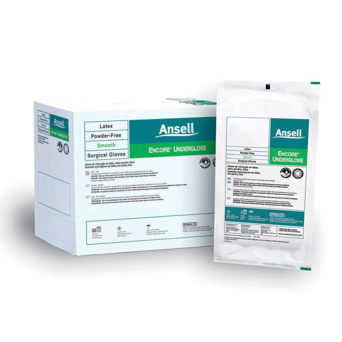 MON680103BX - Ansell - Ansell Surgical Underglove ENCORE&reg; Underglove Size 7 Sterile Latex Standard Cuff Length Micro-Textured Teal Chemo Tested
