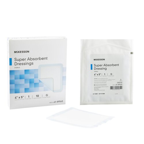 MON682970EA - McKesson - McKesson Absorbent Dressing Polyethylene, NonWoven Polypropylene, Cellulose and Superabsorber 4" X 5"