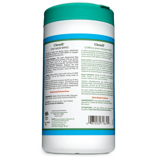 MON686905CS - Beaumont Products - Beaumont Products Citrus II CPAP Mask Cleaning Wipes - 62 Wipes
