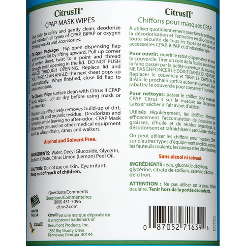MON686905CS - Beaumont Products - Beaumont Products Citrus II CPAP Mask Cleaning Wipes - 62 Wipes