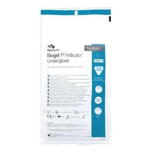 MON689033CS - Molnlycke Healthcare - Molnlycke Healthcare Surgical Underglove Biogel PI Indicator Underglove Size 7 Sterile Polyisoprene Standard Cuff Length Smooth Blue Chemo Tested, 200/CS