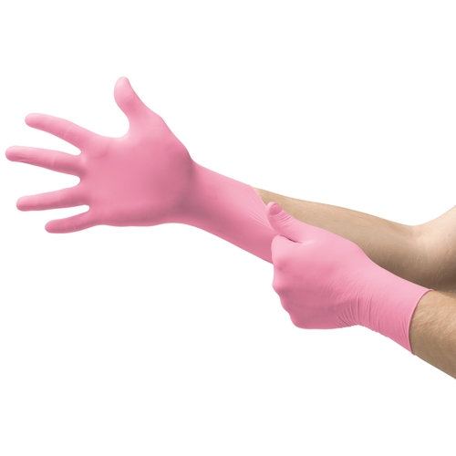 MON693950BX - Ansell - Ansell Exam Glove Micro-Touch NitraFree Small NonSterile Nitrile Standard Cuff Length Textured Fingertips Pink Chemo Tested, 1/BX
