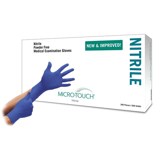 MON703152CS - Ansell - Ansell Micro-Touch&reg; Nitrile NonSterile Blue Powder Free Nitrile Ambidextrous Textured Fingertips Chemo Tested Large