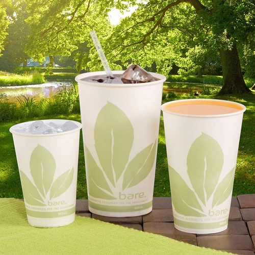 MON704879CS - Solo - Drinking Cup Bare Eco-Forward 12 oz. Leaf Print Wax Coated Paper Disposable, 20/CS