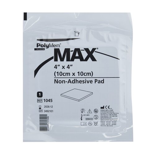 MON705712EA - Ferris Mfg - Ferris Mfg Silver Dressing PolyMem Max Silver 4" x 4" Square Sterile