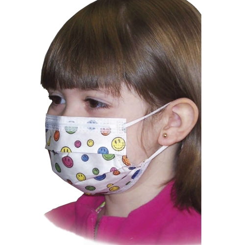 MON706259CS - Aspen Surgical Products - Aspen Surgical Products Procedure Mask Pleated Earloops One Size Fits Most Kid Design (Happy Face Print) NonSterile Not Rated Pediatric, 750/CS