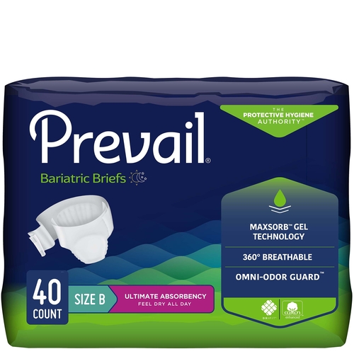 Prevail® Bariatric Brief, Heavy Absorbency, Up to 100 Waist, 10EA