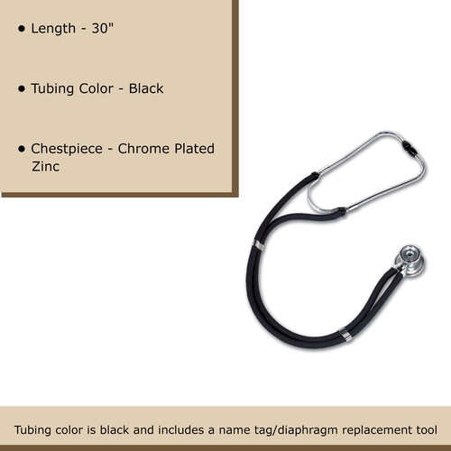MON709505EA - W.A. Baum - Sprague Stethoscope Black 2-Tube 30 Inch Tube Double Sided Chestpiece, 1/EA