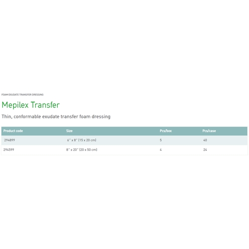MON710909CS - Molnlycke Healthcare - Molnlycke Healthcare Foam Dressing Mepilex Transfer 6" x 8" Square Sterile, 5/BX 8BX/CS