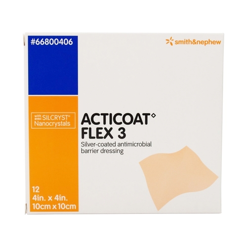 MON711288EA - Smith & Nephew - Smith & Nephew Acticoat&trade; Flex 3 Silver Dressing, 4" x 4" Square Sterile