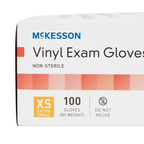 MON712735CS - McKesson - McKesson Exam Glove x-Small NonSterile Vinyl Standard Cuff Length Smooth Clear Not Chemo Approved, 10 EA/CS