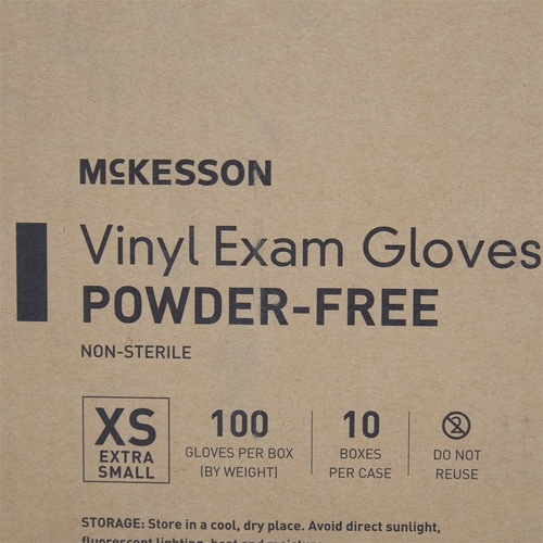 MON712735CS - McKesson - McKesson Exam Glove x-Small NonSterile Vinyl Standard Cuff Length Smooth Clear Not Chemo Approved, 10 EA/CS