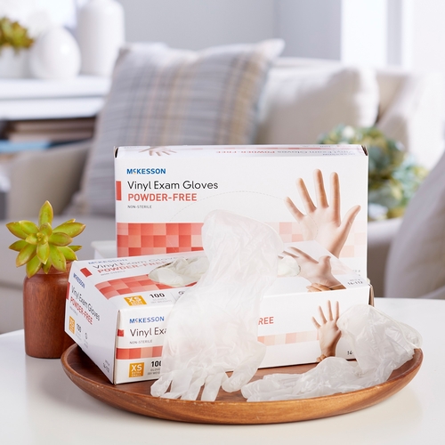 MON712735CS - McKesson - McKesson Exam Glove x-Small NonSterile Vinyl Standard Cuff Length Smooth Clear Not Chemo Approved, 10 EA/CS