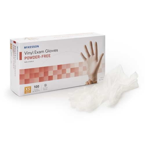 MON712735CS - McKesson - McKesson Exam Glove x-Small NonSterile Vinyl Standard Cuff Length Smooth Clear Not Chemo Approved, 10 EA/CS
