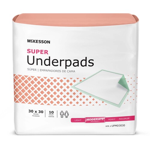 MON724049CS - McKesson - McKesson Disposable Underpad, Super, 30 X 30 Inch, Fluff/Polymer, Moderate Absorbency, 150/CS