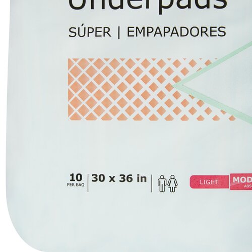 MON724050BG - McKesson - McKesson Super Underpad 30 X 36 Inch Disposable Fluff / Polymer Moderate Absorbency. 10 per Bag