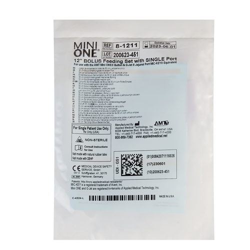 MON727972BX - Applied Medical Technologies - Applied Medical Technologies Straight Connector with Bolus Adapter Mini ONE 12&quot;, Purple, 10 EA/BX