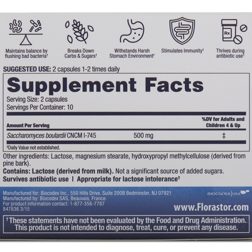 MON736087BX - Biocodex - Probiotic Dietary Supplement Florastor&reg;, 20/BX