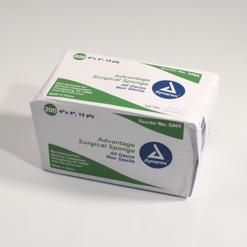 MON762585CS - Dynarex - Dynarex Gauze Sponge Advantage Cotton 12-Ply 4 x 4&quot; Square NonSterile, 10 EA/CS