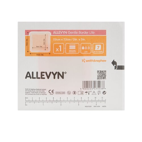 MON767990EA - Smith & Nephew - Smith & Nephew Foam Dressing Allevyn Gentle Border Lite 3" x 3" Square Adhesive Sterile