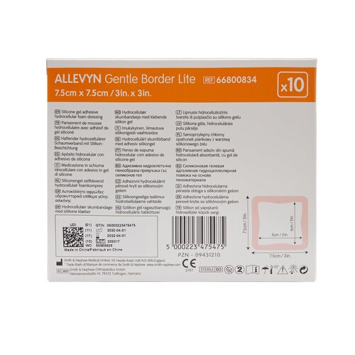 MON767990EA - Smith & Nephew - Smith & Nephew Foam Dressing Allevyn Gentle Border Lite 3" x 3" Square Adhesive Sterile