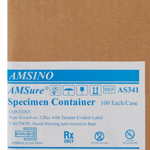 MON771367CS - Amsino International - Specimen Container AMSure Plastic 120 mL (4 oz.) Screw Cap Patient Information Sterile, 100 EA/CS