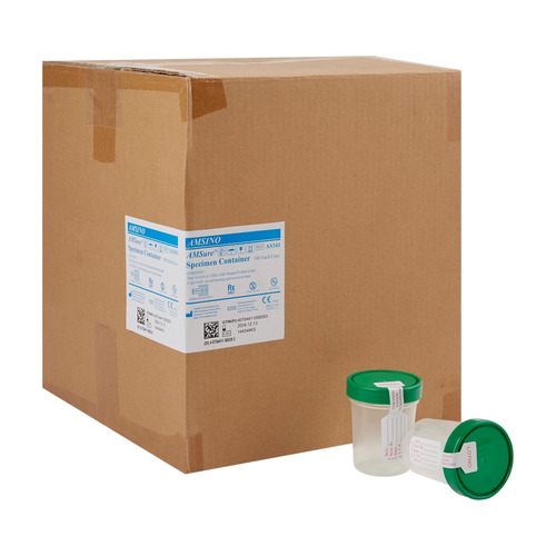 MON771367CS - Amsino International - Specimen Container AMSure Plastic 120 mL (4 oz.) Screw Cap Patient Information Sterile, 100 EA/CS