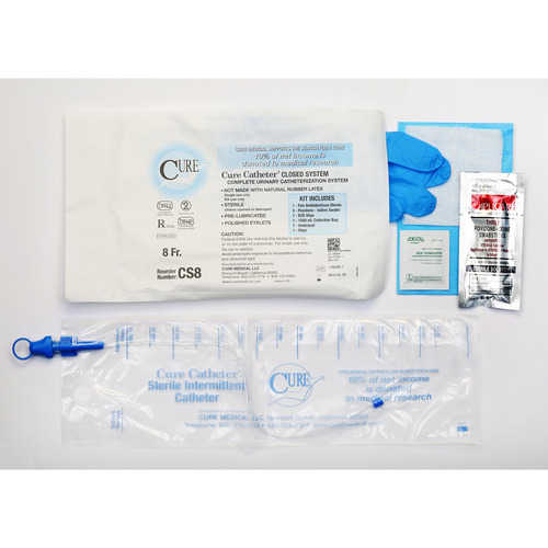 MON771951CS - Cure Medical - Cure Medical Intermittent Catheter Kit Catheter Closed System / Straight Tip 8 Fr. Without Balloon, 100 EA/CS
