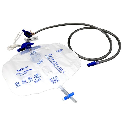 MON775515CS - Amsino International - Amsino International Urinary Drain Bag AMSure Anti-Reflux Valve 2000 mL, 20 EA/CS